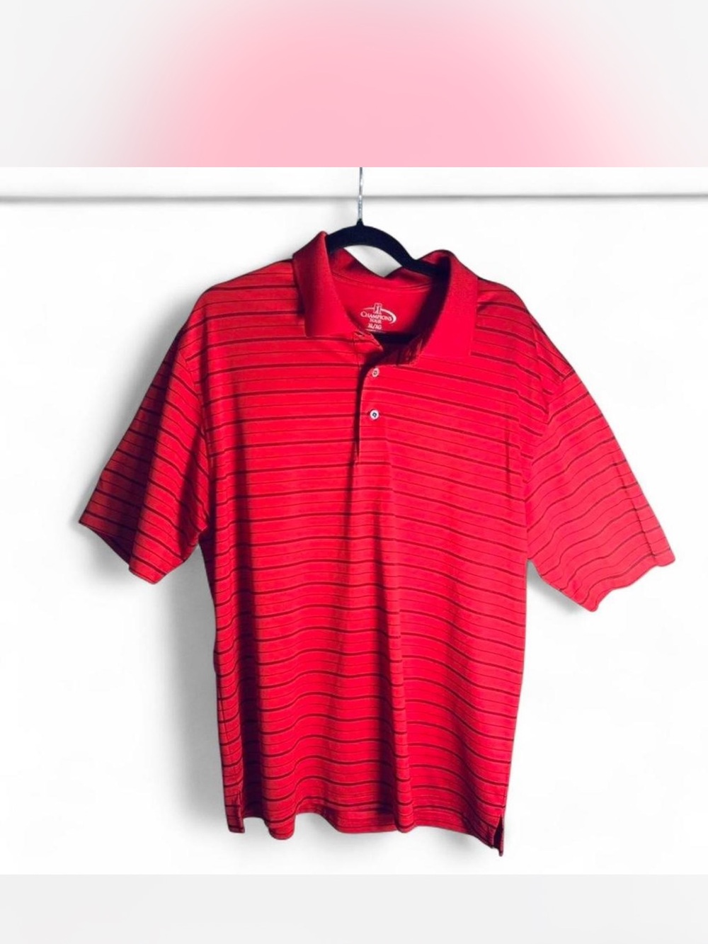 Mens Champion Tour Red Polo with Thin Black Stripes size XL